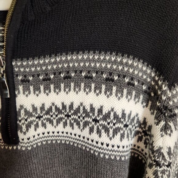 Lands' End Black Gray FairIsle 1/4 Zip Sweater Size L - Picture 3 of 6